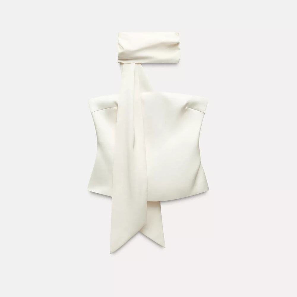 Zara Cream Strapless Top with Long Scarf Tie